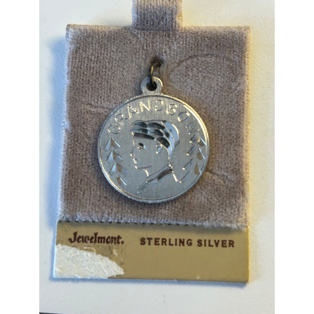 Vintage Sterling Silver GRANDSON Bracelet Charm 3/4"โ diameter NOS